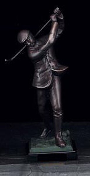 Bronzed Metal Golfer On Marble Base Statue Swing